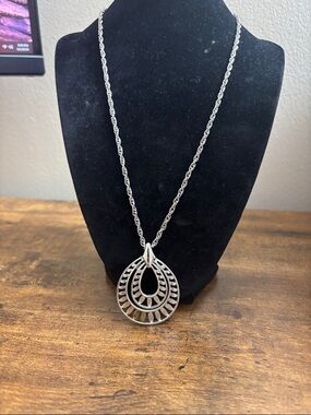 Trifari Silver Layered Teardrop Pendant Necklace